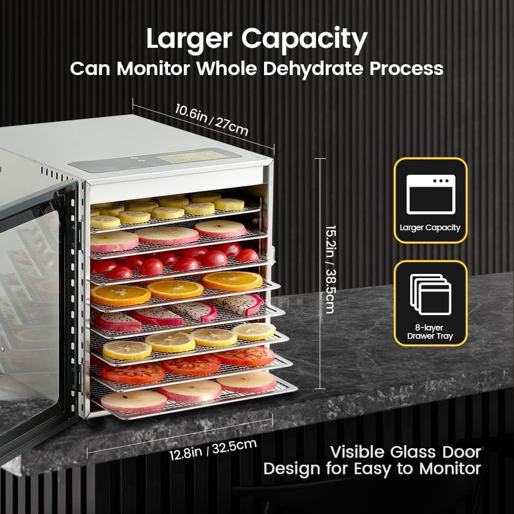 Food-Dehydrator for Jerky 12 Stainless Steel Trays, 800W Food-Dehydrator Machine for Home Use, Food-Dryers Machine for Fruit, Meat, Treats, Herbs, Vegetables