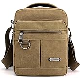Mens Crossbody Bag Canvas Messenger Bag for Men, Vintage Shoulder Bag Multiple Pockets with Adjustable Strap and Handle