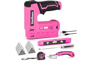 THINKLEARN Pink Electric Staple Gun, 7PCS 2 in 1 Cordless Stapler Nail Gun Set with 2500pcs Staples Nails, 4V Brad Nailer Tacker for Upholstery, Wood, Carpentry, Crafts, DIY, Brad Nailer Kit with USB Charger