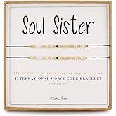 2 Pieces Soul Sister Morse Code Bracelet Inspirational Friendship Gift For 2 Best Friends Women White Golden Black Tiny Pony Seed Beads Black String Bracelets