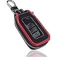 Leather Car Key Fob Cover with Mesh Window,Universal Key Fob Case Key Fob Protector Car Accessories for Protecting Keys (Black/Red)