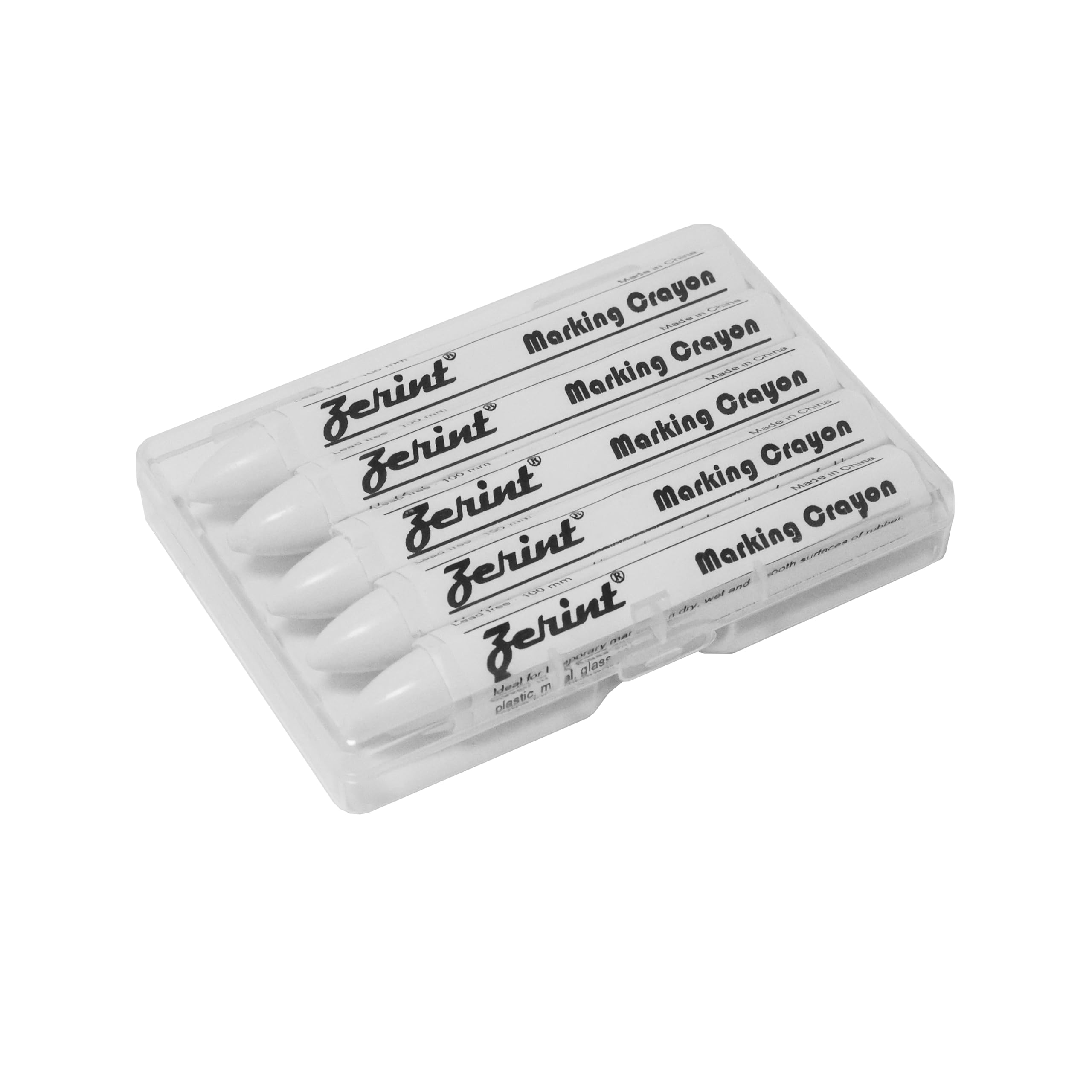 ZERINT Universal Marking Crayons, 5Pcs 100mm Wax Marker for Wood Metal Carton Ceramics Concrete Glass Plastic Tyre (White)