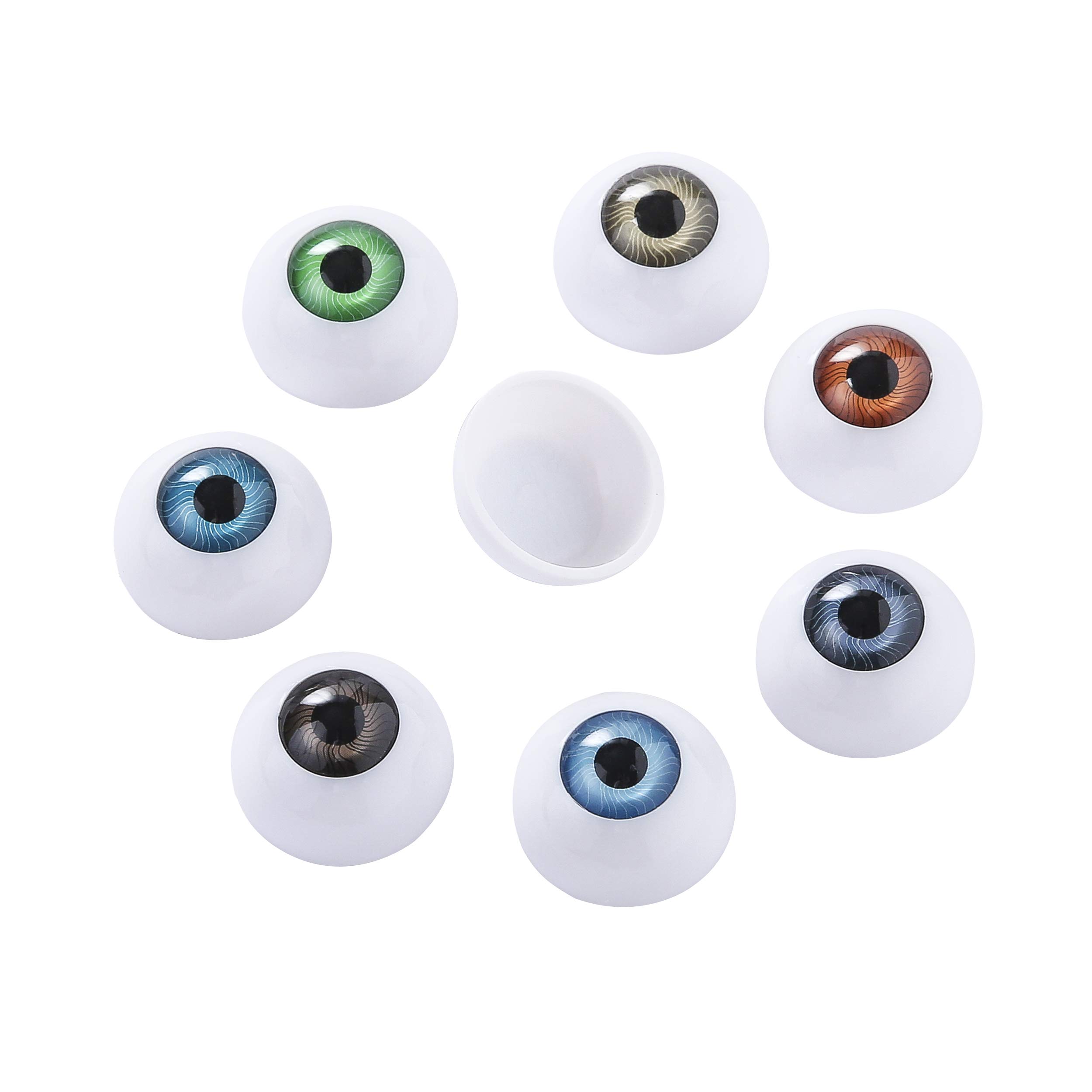 Tanlee 20 pieces 26mm / 1 Inch Halloween Eyes Scary Eyes Plastic Half Round Doll Eyeballs Halloween Horror Props for Halloween DIY Accessories, 7 Colors