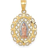 10k Two Tone Gold Our Lady of Guadalupe Pendant for Women - Catholic Religious Jewelry with Virgin Mary Image, Marian Devotion Charm, Christian Symbolic Necklace for Faith and Daily Wear