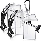 Outus 3 Pack Waterproof ID Badge Holder Clear Vertical with Lanyard Clip | Carabiner Keychain Ring Included, Waterproof Card Case Protects IDs, Transparent Plastic for Office Outdoor Activities
