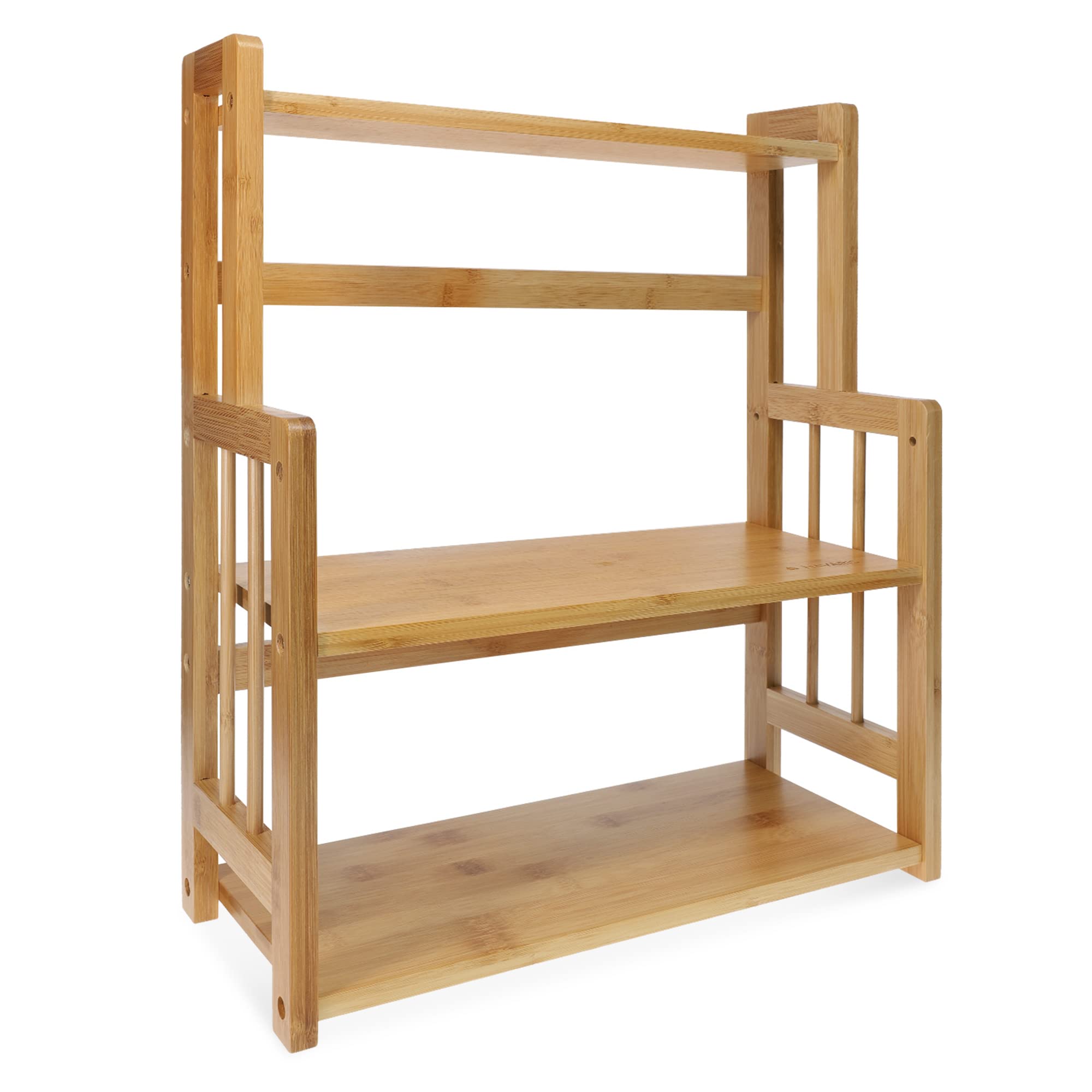 Navaris Bamboo Spice Rack - Wooden Shelf for Storing Spices, Oil, Jars, Bottles in Kitchen - Free Standing 3 Tier Shelf for Countertop, Worktop, Units