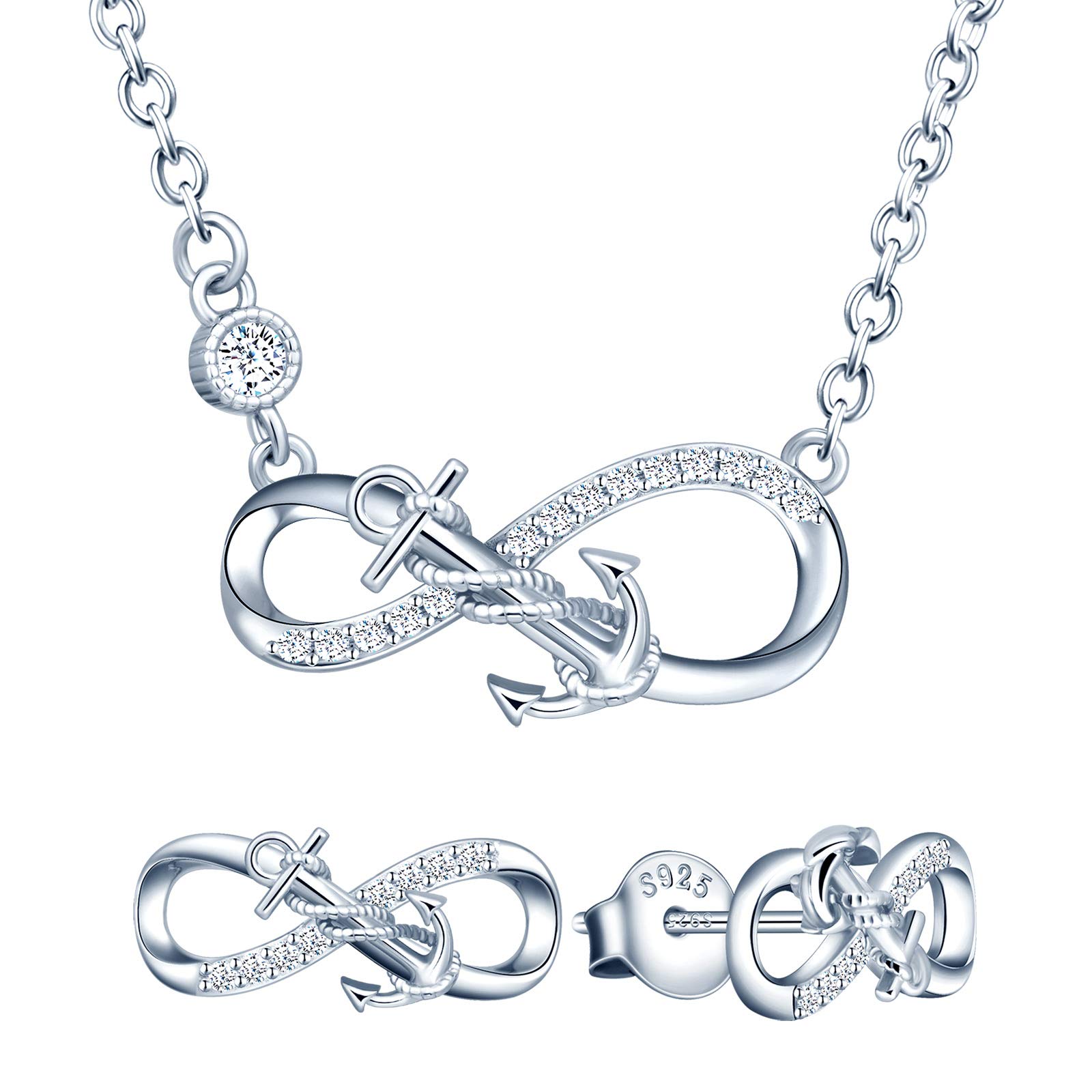 Yumilok Sterling Silver Infinity Necklace with Anchor Eternal Jewelry Set