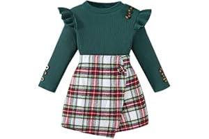 Noubeau Girl Skirt Set Long Sleeve Ruffle Top Shirt+Plaid Skirt Skorts Fall Winter Clothes for Toddler Girls 2 Piece Outfits