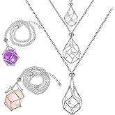 Tondiamo 3 Pcs Adjustable Crystal Necklace Holder, Titanium Alloy Empty Stone Cage Cord Necklace,Boho Fish Netted Pendants for Women Men Quartz Gemstone Craft DIY Jewelry Making, 3 Sizes