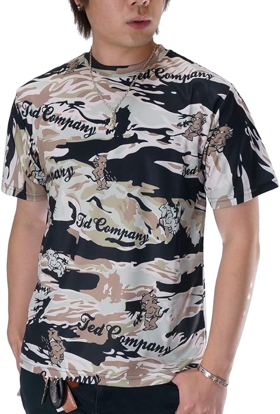 Amazon テッドマン 総柄 カモフラージュプリント 迷彩柄 ドライメッシュ生地 半袖tシャツ メンズ年モデル Tedmans Tdryt 600 ブラックカモ 40 M Tシャツ カットソー 通販