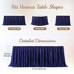 17ft Length Glitter Navy Blue Table Skirt for 8ft