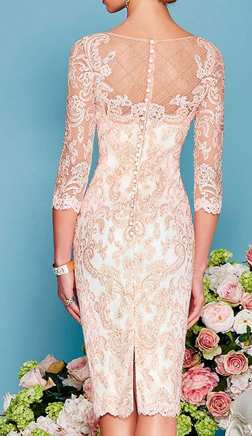Chiffon Mother of The Bride Dresses Lace Tea Length with 3/4 Sleeves Jacket Formal Champagne 4