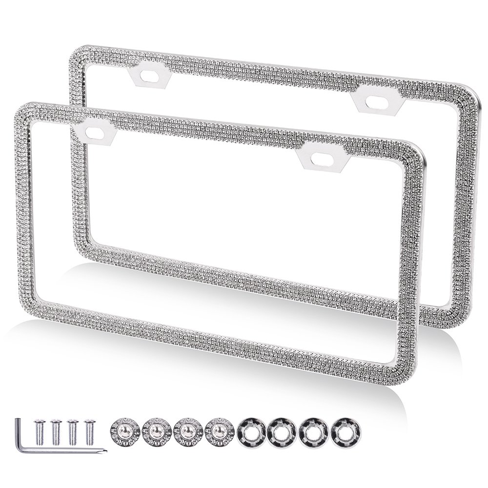 OCPTY Rhinestone License Plate Covers License Plate Frame 2 Pack Protect Plates Replacement fit for Any Standard US Plates