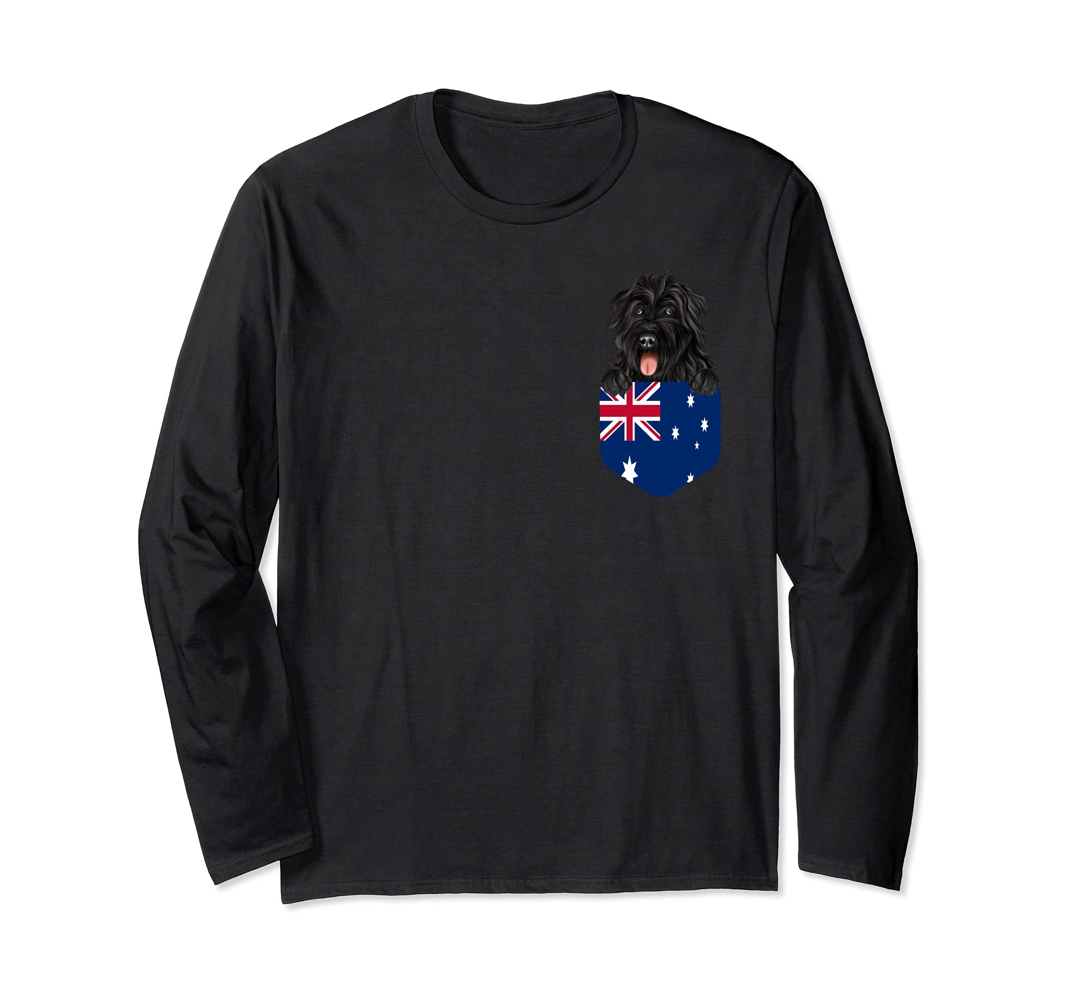 Australia Flag Bouvier des Flandres Dog In Pocket Long Sleeve T-Shirt