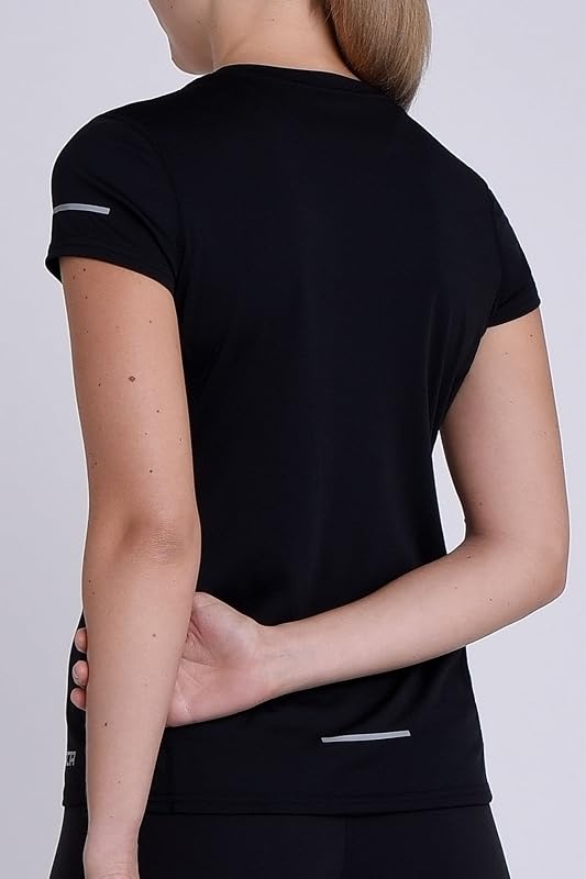 Atomic T-Shirt Quickdry Manches Courtes Tee-Shirt Sport Running & Fitness pour Femme - Noir, S