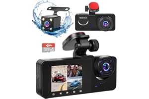 3 Channel Dash Cam Front and Rear Inside with 64GB Card, WIZACE1080P Dash Camera for Cars, Dashcam Three Way Triple Car Camer