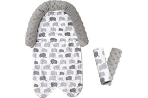 Boryokun Car Seat Head Support Baby & Car Seat Strap Covers, Infant Car Seat Insert for Newborn Girls Boys, Extra Soft Carseat Cushion for Carseats, Strollers, Swings