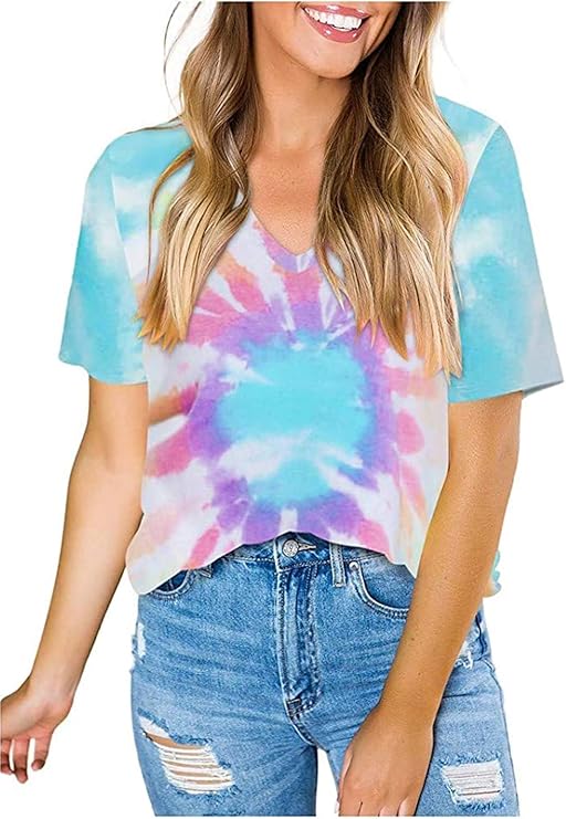 Tie Dye Shirt Women Rainbow Tie Dye Tee Shirt Casual Tye Dye