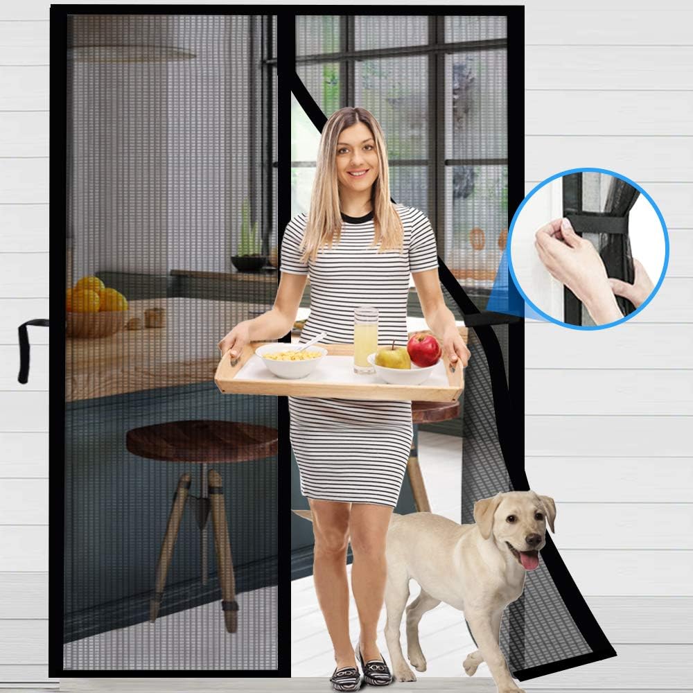 ACMETOP Magnetic Screen Door, Upgraded Fiberglass Mesh Screen Door with Handy Hasps, Reinforced Door Screen with 36 Magnets & 6 Weighted Sticks, Full Frame Hook & Loop Fits Door Size Up to 36" x 82" - - 