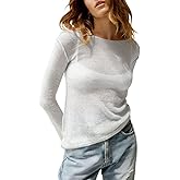 Imily Bela Womens Boat Neck Shirts Long Sleeve Lightweight Knit Pullover Sweaters Casual Sheer Blouse Tops