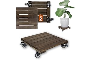 Timberholm 2PCs Wood Plant Caddy with Wheels 12inches, Rolling Plant Stand Heavy Duty, 250lbs CapacityPlant Dolly, Plant Stand with 360° Lockable Wheels for Plant Pots (Square-Walnut-12 INCH)