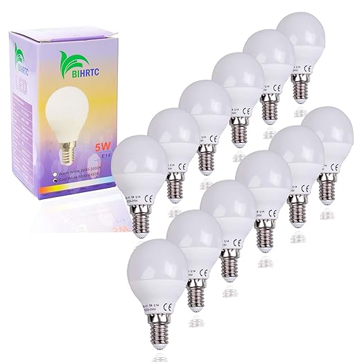 BIHRTC 12 Stück 5W E14 G45 LED Lampen Leuchtmittel Kaltweiß 6000K-6500K Schraube LED Glühbirne Energiesparlampe ersetzt 40W G