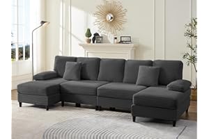 Mjkone U Shaped Sofa Couch with Double Chaises Sectional Living Room Sofa Couches with Sleepable Armrest, 112" Width Corduroy