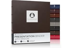 Gallery Leather 3 Ring Binder with Plastic Sleeves, Includes 10 Sheets, Sheet Size: 8.5" x 11" - Presentation Binder Rings with Window and Hubbed Spine, Thick: 1.25" Belfast Brown