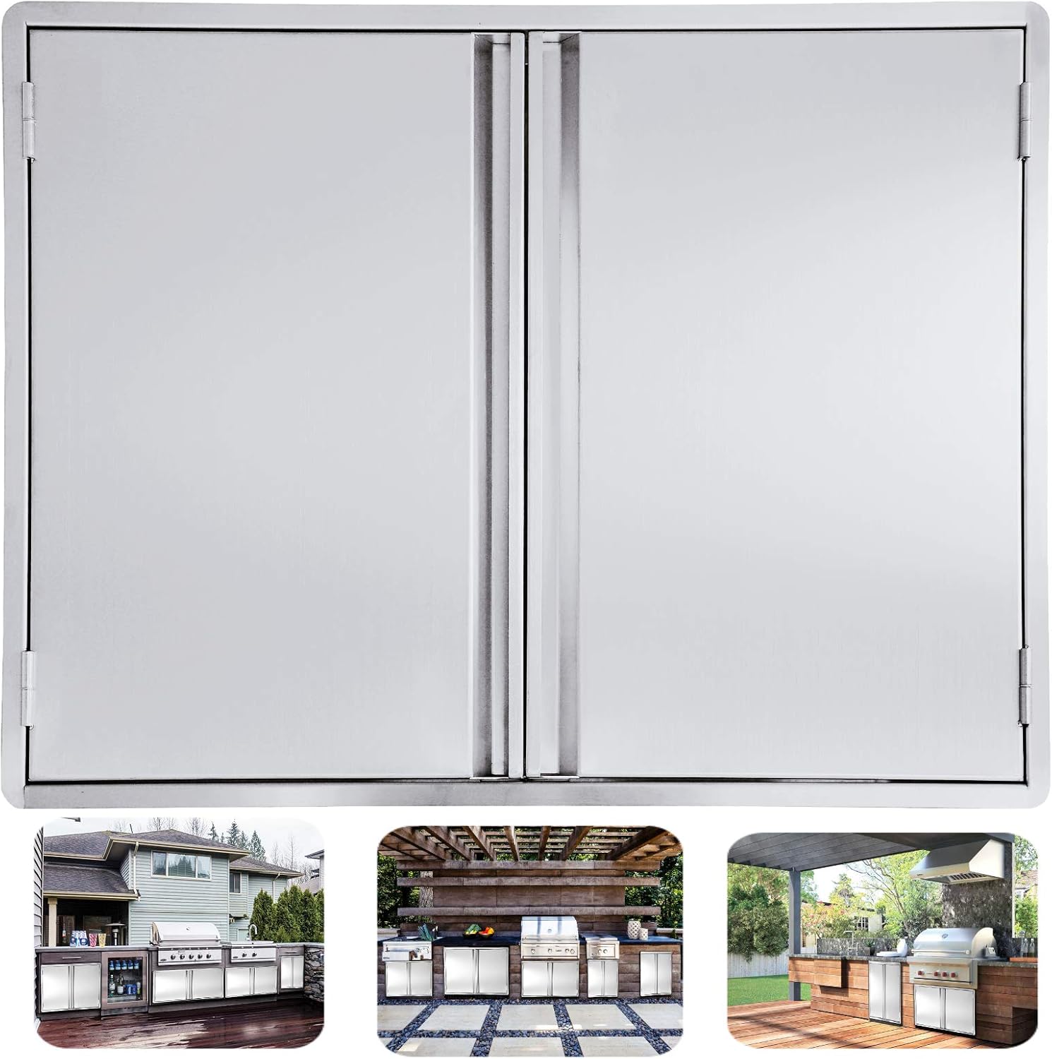 Bbq Door Stainless Steel Outdoor Kitchen Doors 31w X 24h Inch Double Access Bbq Door Stainless Steel Grill Doors For Bbq Island Grills Outdoor Cooking Outdoor Kitchen Appliances Storage