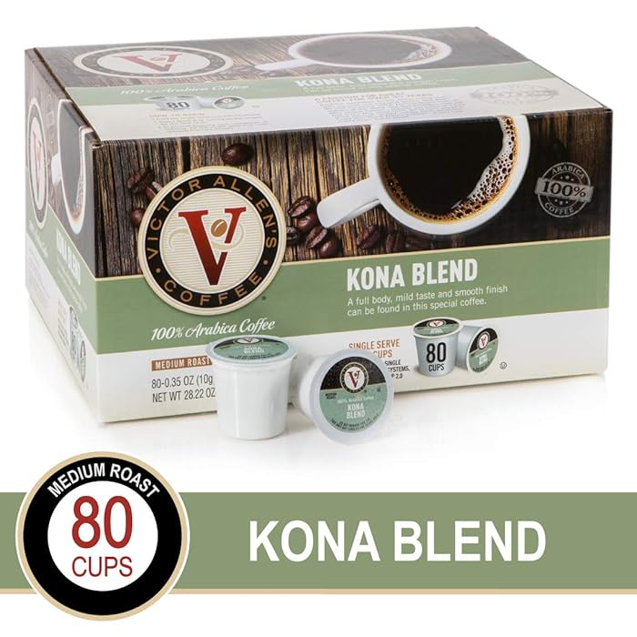 Kona Blend for K-Cup Keurig 2.0 Brewers, 80 Count, Victor Allen&rsquo;s Coffee Medium Roast Single Serve Coffee Pods