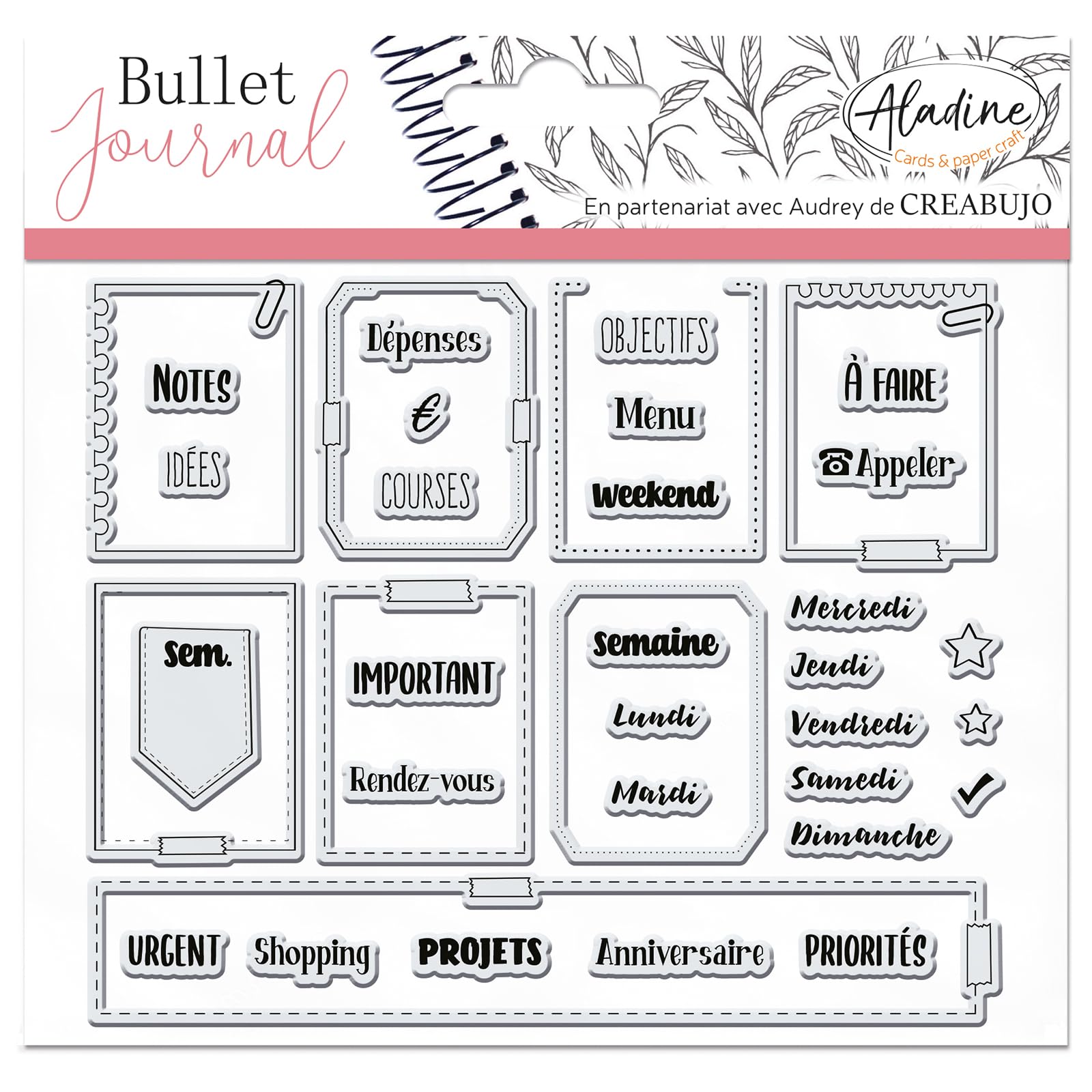 Aladine - Stampo Bullet Clear Week Organization - Foam Stamp Silicone Foam Stamp Sheet - Ideal for Bullet Journal, Scrapbooking, Notebooks - DIY Crafts