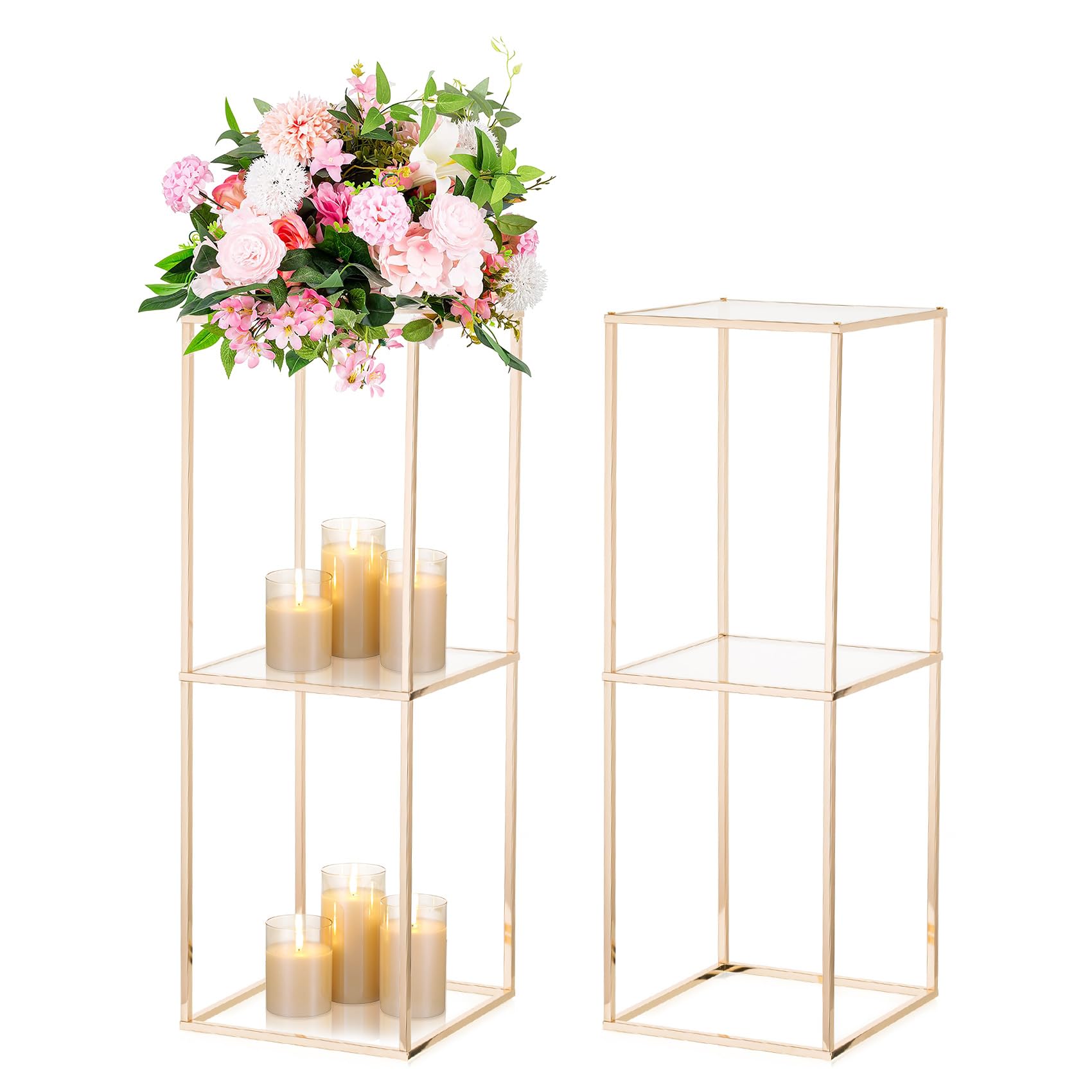 Photo 1 of *** MAJOR SCRATCHES ***NUPTIO Gold Flower Stands for Centerpiece: 31.5 inch Tall Centerpiece for Wedding Table 2-layer Pedestal Stand for Party Decoration Set of 2