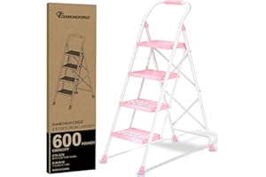 DIAMONDFORGE Step Ladder Foldable Folding Stool - for Home Adults Kitchen 4 Stepping Extension Tall Heavy Duty with Handrails - Closet Stepstool Stair Ladders Extendable Stepladder for Indoor House 600Lbs