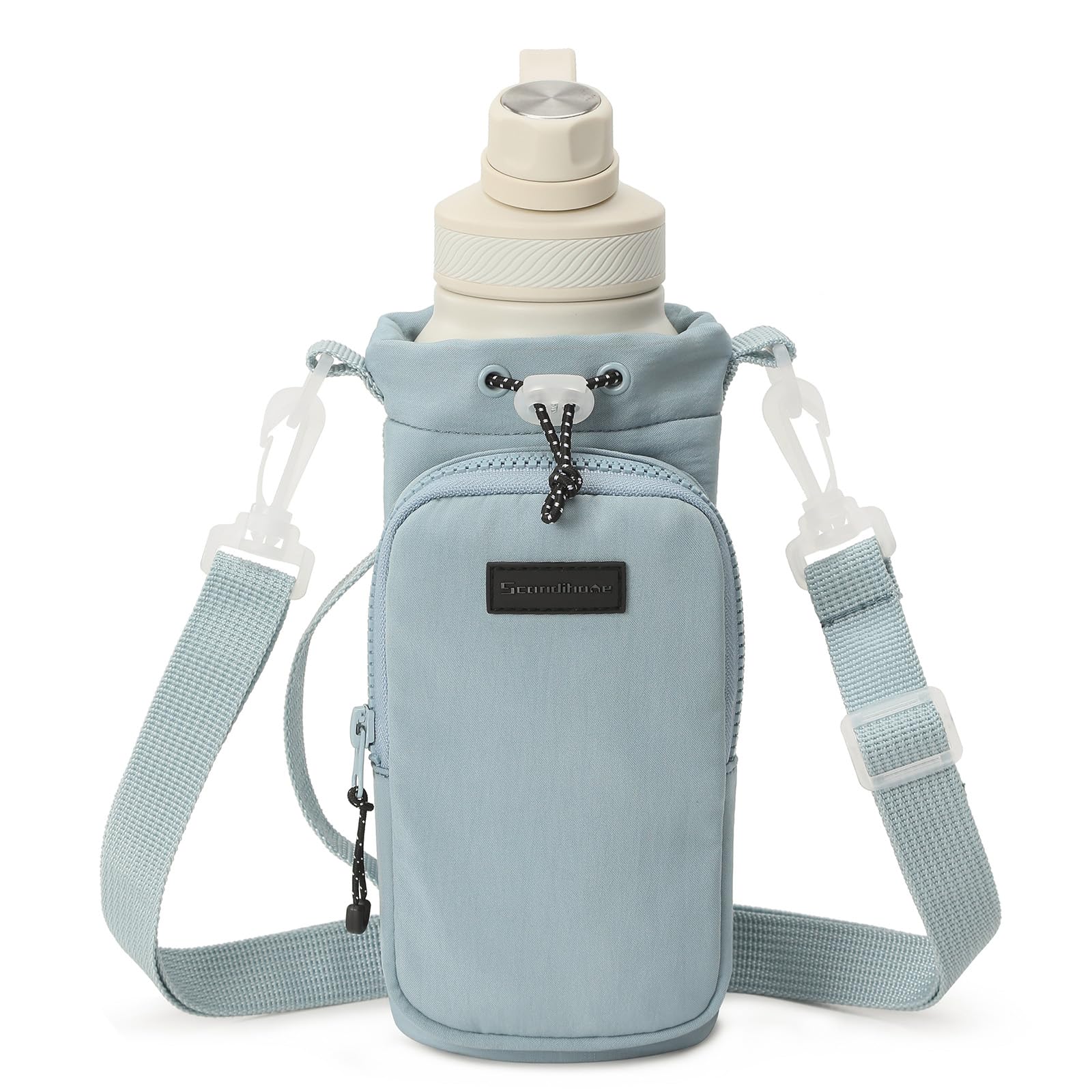 SEPWIK Water Bottle Carrier Bag With Phone Pocket - 40oz Holder Pouch With Adjustable Strap Sleeve for Walking, Hiking, Camping, Gym - Scandihome Series Blue