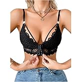 SweatyRocks Women's Front Closure Lace Bras Cut Out Deep Plunge Bra Wireless Bralette Top