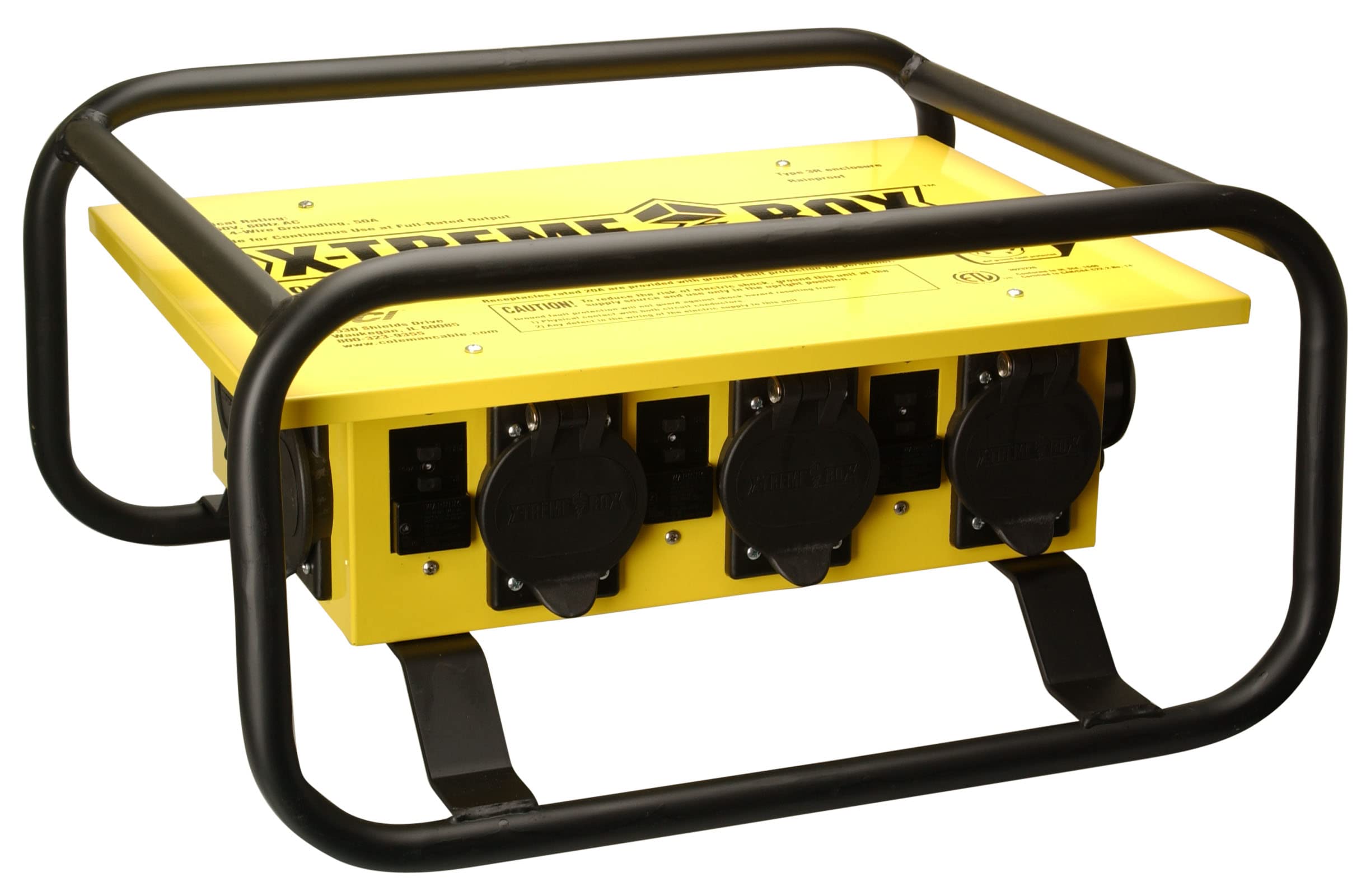 Southwire Temporary Power Box - Rugged 14-Gauge Steel for Jobsite Power - GFCI Protected - UL 943 Compliant - Flame & Impact Resistant - 50A 125/250V X-Treme Box 6-5-20 U-Ground/Straight Blade