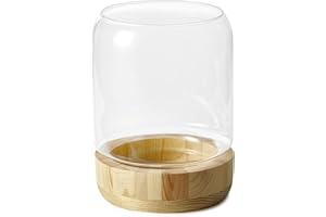 Serene Spaces Living Large Glass Candle Holder Hurricane with Wood Base, Decorative Accent for Wedding, Party, Event, Home Decor, Measures 8" Tall and 6" Diameter