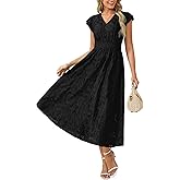 GRACE KARIN Women 2026 Summer Midi Dress,Ruffle Sleeve V Neck Smocked Eyelet Dresses,Flowy A Line Beach Vacation Dresses
