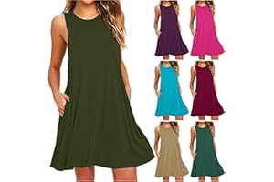 NaRHbrg Summer Dresses for Women Casual Tshirt Sundress Boho Tank Dress Casual Sleeveless Swing Cover Up Dress with Pockets