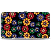 Buckle-Down Wallet, Hinged, Psychedelic Daisies Black Multi Color, Vegan Leather
