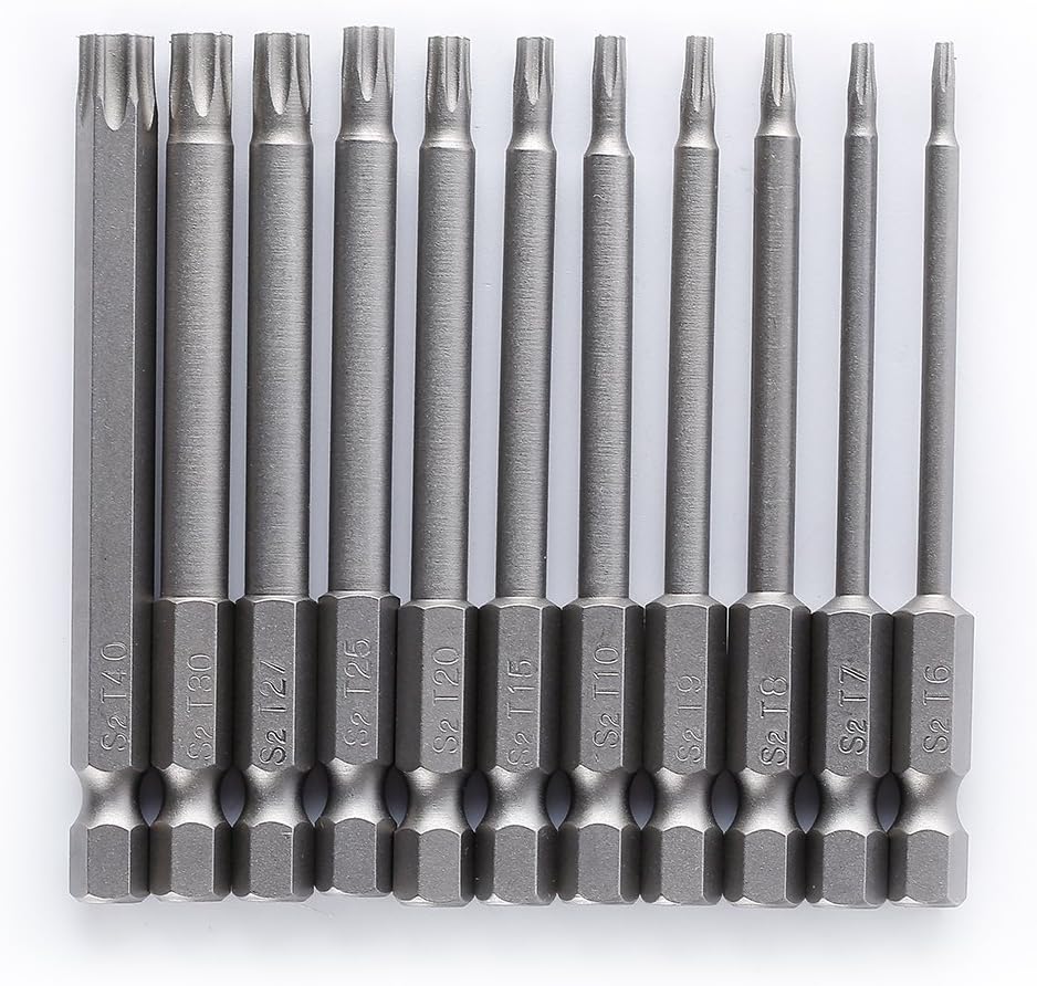 Rocaris 11 Pieces 1/4 Inch Hex Shank T6-T40 3 Inch Length S2 Steel Torx Security Head Screwdriver Drill Set Bits