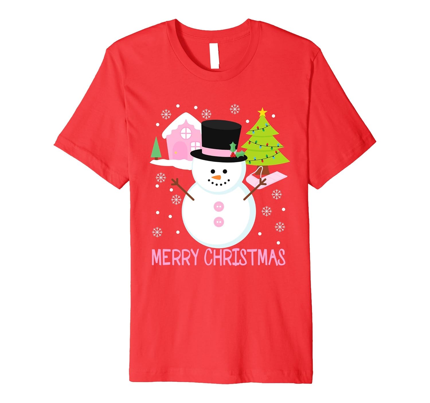 Cute Snowman Christmas Tree Gift Shirt for Little Girls-ANZ