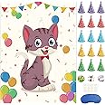 Morcheiong Pin The Tail on The Cat Birthday Party Game with 48 Hats, Cat Themed Birthday Party Favors Supplies Decorations fo