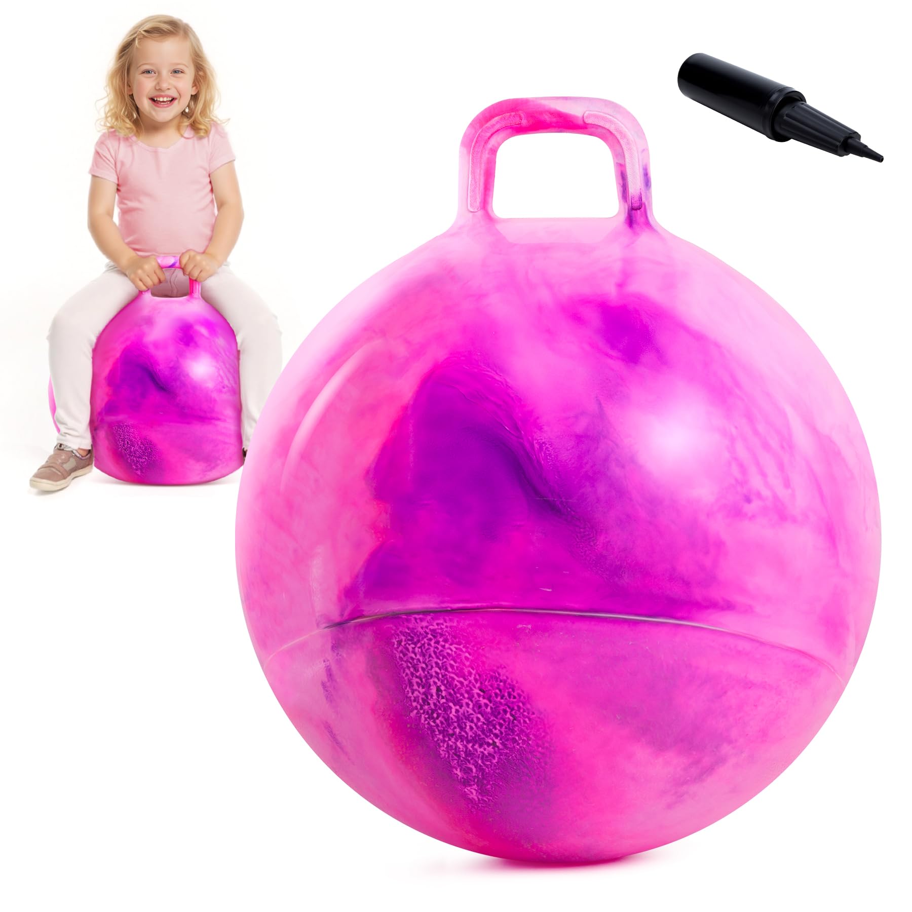 EVERICH TOY Hopper Ball for Kids, 18-Inch Sit On Bouncy Ball with Handle, Purple Pink Clouds Girls Toys - Fun Indoor Active Play, Inflatable Balance Toy, Great Birthday Gifts for 4 5 6 7 8 Years Old