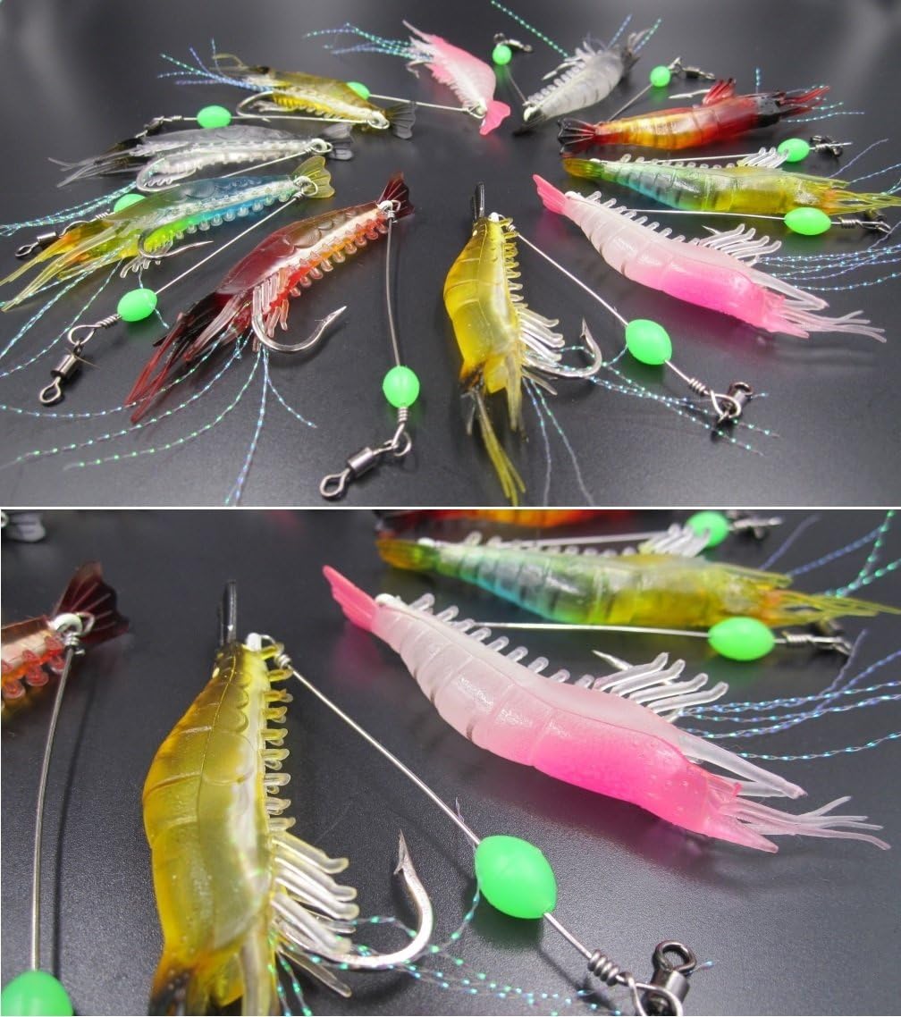 10pcs Shrimp Bait Set - Plastic Shrimp Fishing Lures - Soft Lures Luminous Fishing Lure with Sharp Hook Fishing Tackles Shrimip : Sports & Outdoors