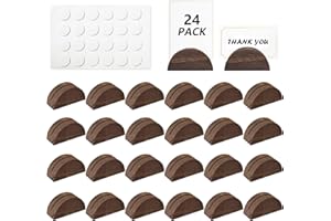 Worown 24-Pack Brown Wooden Table Number Stands, Table Name Holders Include Double-Sided Stickers, Semicircular Place Card Holder for Wedding Party Restaurant Decoration