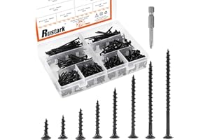 Rustark 390-Pcs #7 Coarse Thread Drywall Screw with Phillips Drive Black Oxide Finsh Bugle Head Wood Screws Assortment Kit Ideal for Drywall Sheetrock