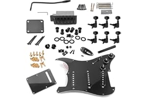 ERYUE Pickguard Plate ST Style Electric Guitar Full Set DIY Accessory Kit Including Prewired Pickguard Bridge SSS Pickups and Other Accessories Black