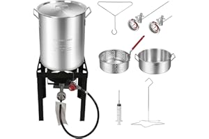 RED MOUNTAIN VALLLEY Red Mountain Valley Outdoor Propane Turkey Deep Fryer Set 30&10 Quart Fish Fryer with Basket, 50,000 BTU Burner, Large Seafood Boiler Kit, Outdoor Cooking for Frying, Boiling