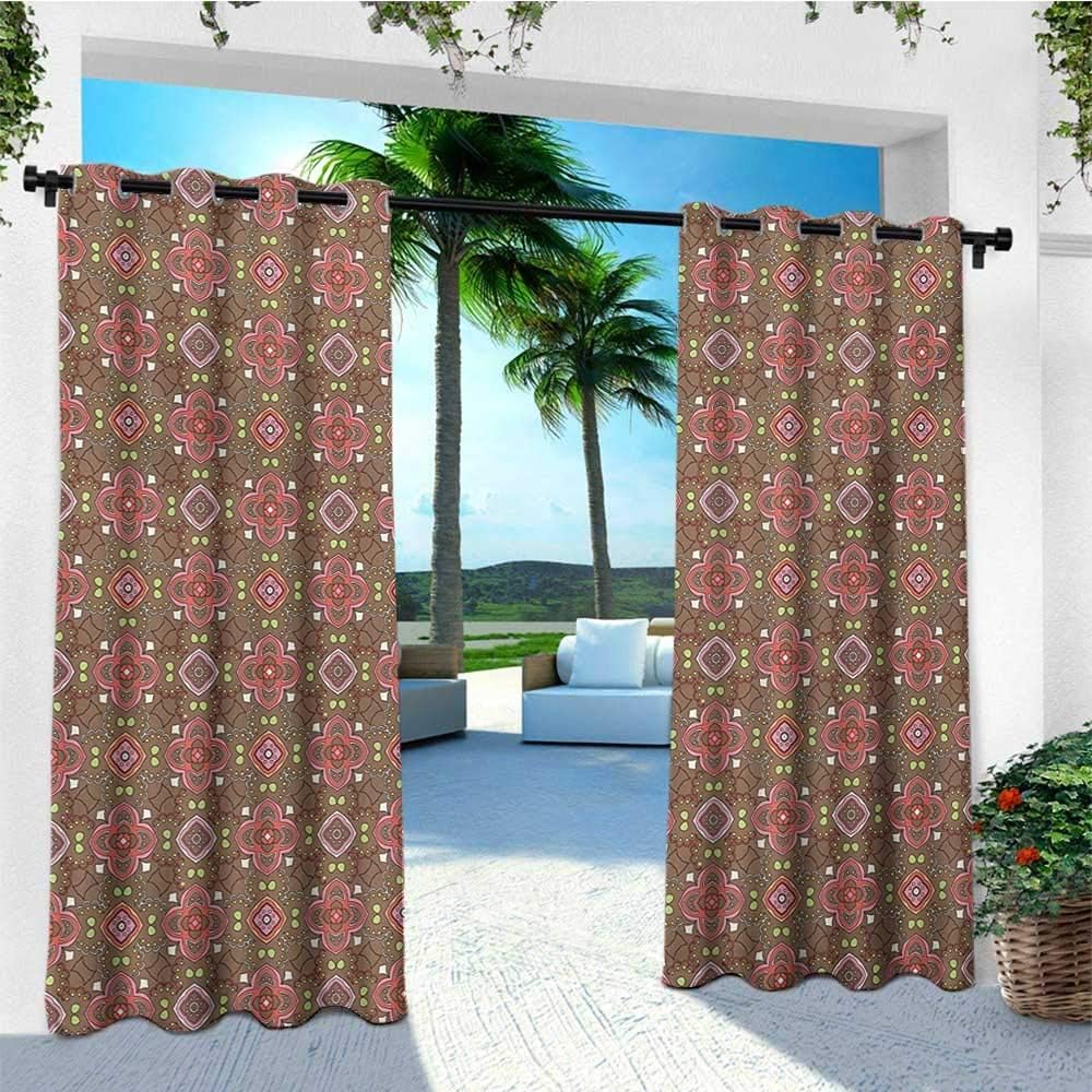 leinuoyi Floral, Outdoor Curtain Panels Set of 2, Cheerful and Colorful Garden Art Pattern with Blossoms Swirls on a Brown Background, for Privacy W96 x L96 Inch Multicolor